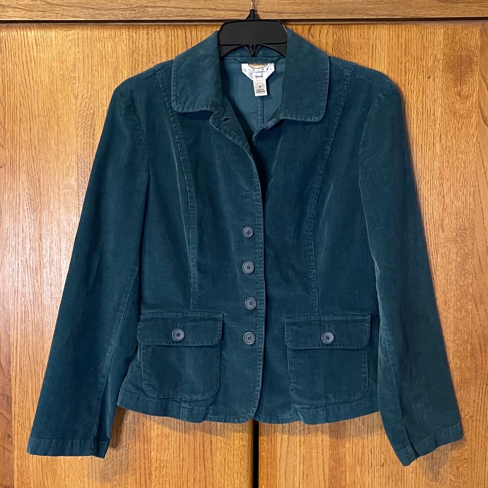 Talbots Petites Womens Cord Jacket Teal Green Size: 8P